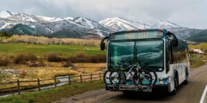 A Park City Transit Bus Carrying Two Mountain Bikes